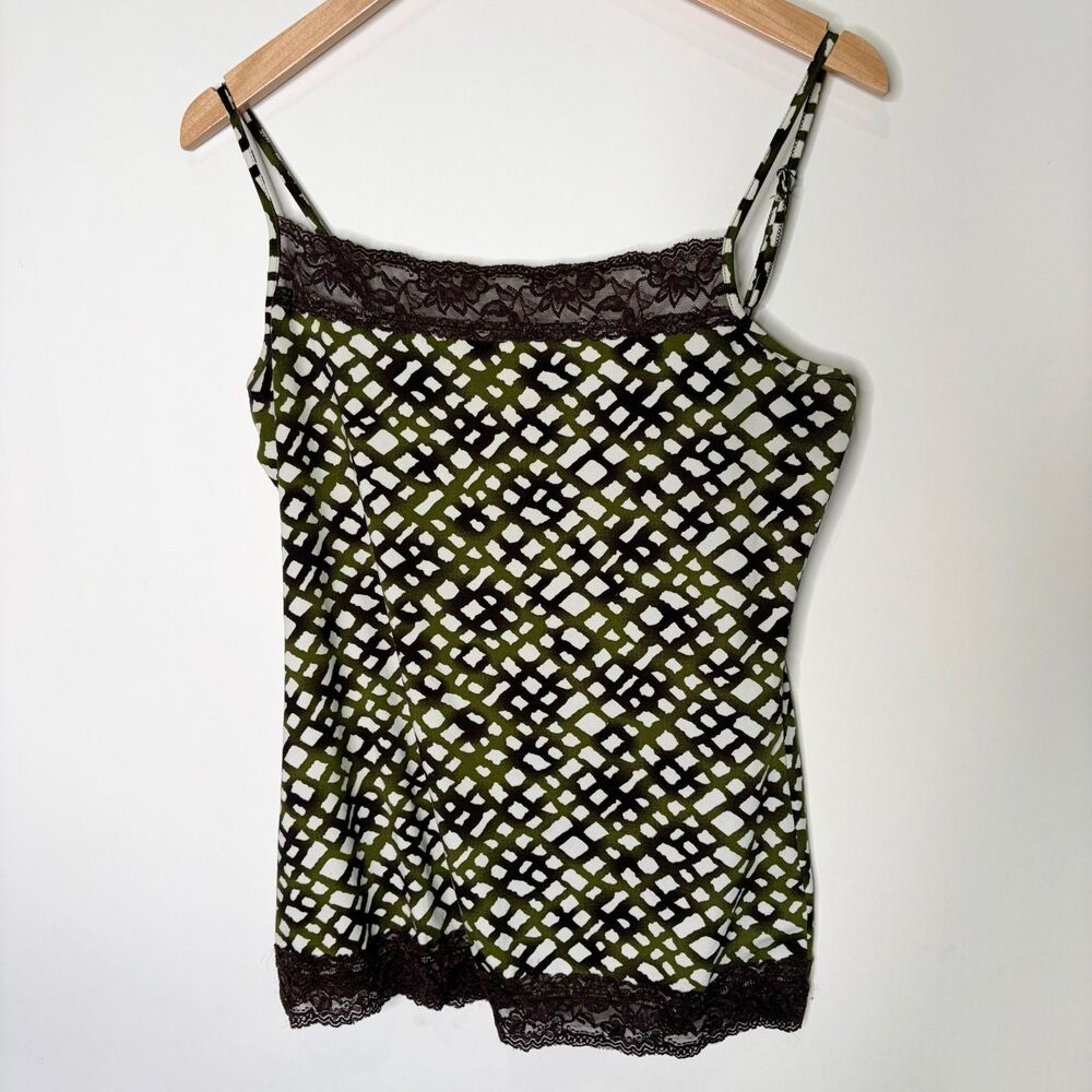 Maurices Y2K Tank Top Lace Trim Layering Brown Green Fairycore Coquette Large